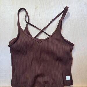 Vuori Womens Ribbed Crop Tank in Terracotta Size L Strappy Activewear